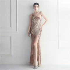 One-Shoulder Sequin Maxi Dress