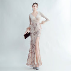Ostrich Feather Sequined Maxi Dress