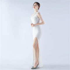One-Shoulder Ombre Sequin Feather Dress
