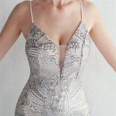 V-Neck Sequin Lace Maxi Dress