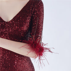 Ostrich Feather Sequin Maxi Dress