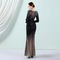 Sequined Gradient Fishtail Maxi Dress