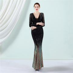 Sequined Gradient Fishtail Maxi Dress