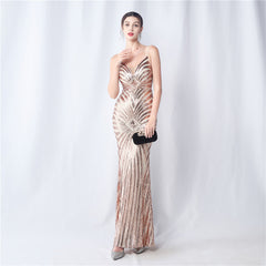 Elegant Sequin V-Neck Maxi Dress