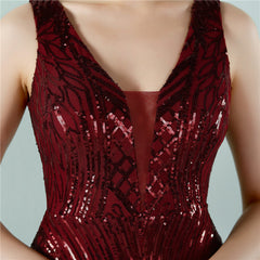 V-Neck Sequined Fishtail Maxi Dress