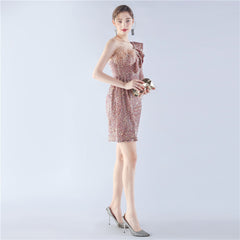 Ostrich Feather One-Shoulder Dress