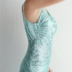 V-Neck Sequin Lace Maxi Dress