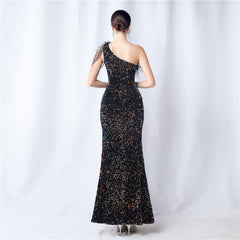 One-Shoulder Sequin Maxi Dress
