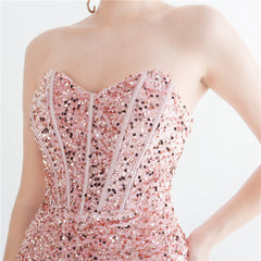 Sequin Boned Strapless Split Maxi Dress