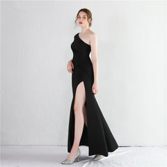 Beaded One-Shoulder Fishtail Maxi Dress