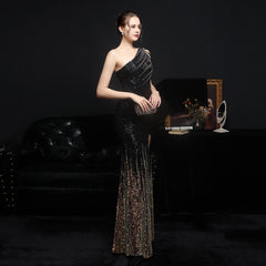 Sequined Rhinestone Evening Gown