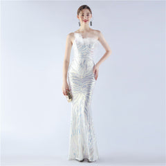 One-Shoulder Sequined Ostrich Feather Dress