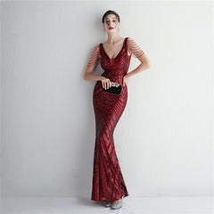 Sequined V-Neck Slim Maxi Dress