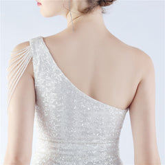 Sequin Beaded One-Shoulder Maxi Dress
