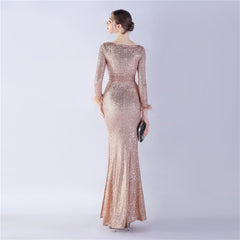 Ostrich Feather Sequin Maxi Dress