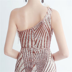 One-Shoulder Sequin Feather Maxi Dress