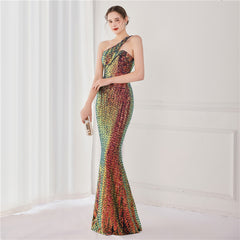 Asymmetric Sequin Maxi Dress