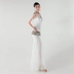 Backless Sequined Fishtail Maxi Dress