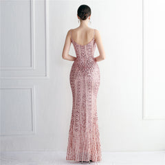 Sequined Fringed Fishtail Maxi Dress