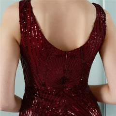 V-Neck Sequined Fishtail Maxi Dress