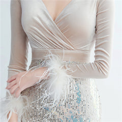 Ostrich Feather Sequined Maxi Dress