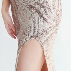 One-Shoulder Ostrich Feather Beaded Maxi Dress