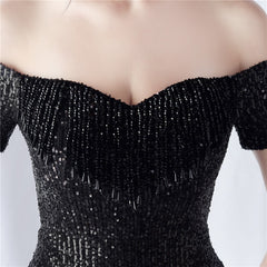 Off-Shoulder Sequined Fringe Maxi Dress