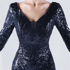 Backless Sequined V-Neck Maxi Dress