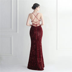 Lace-Up Sequin Split Maxi Dress