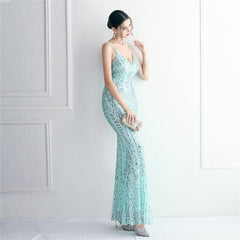 Sequined Fringed Fishtail Maxi Dress