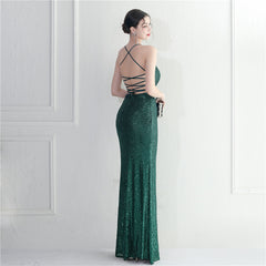 Crisscross Backless Sequined Maxi Dress