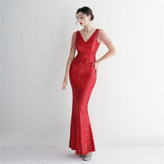 Sequined Fringe Fishtail Maxi Dress