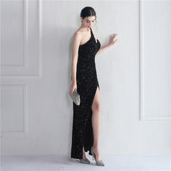 One-Shoulder Sequined Fishtail Maxi Dress