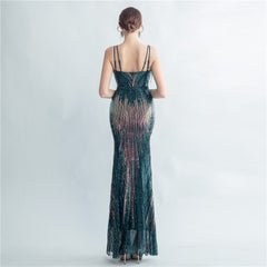 Ostrich Feather Sequin Maxi Dress