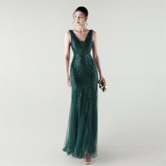 Backless Sequined Fishtail Maxi Dress