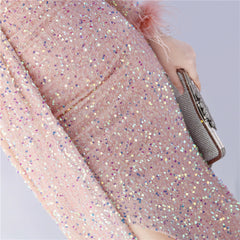 One-Shoulder Ostrich Feather Sequin Maxi Dress