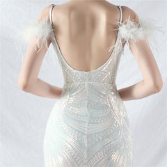 Sequin Ostrich-Feather Maxi Dress