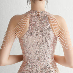 Sequined Halter Fishtail Maxi Dress