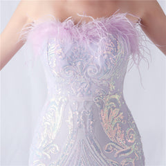 Sequined Feathered Fishtail Maxi Dress