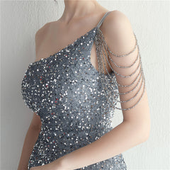 One-Shoulder Sequined Split Maxi Dress