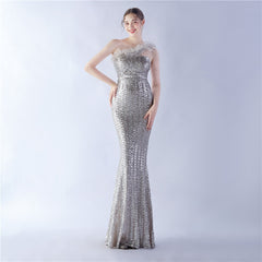 One-Shoulder Sequin Maxi Dress