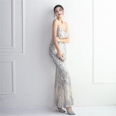 Sequined V-Neck Maxi Dress