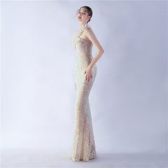One-Shoulder Sequin Maxi Dress
