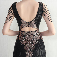 Sequined Beaded Fishtail Maxi Dress