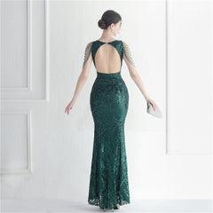 Backless Cutout Sequined Maxi Dress