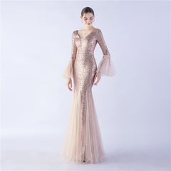 V-Neck Sequined Mesh Maxi Dress