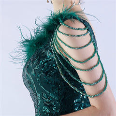 Beaded Sequined Ostrich Feather Maxi Dress