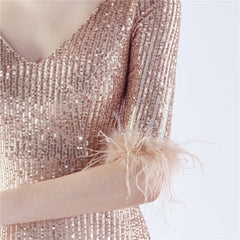 Ostrich Feather Sequin Maxi Dress