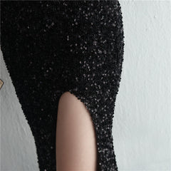 One-Shoulder Sequined Fishtail Split Maxi Dress