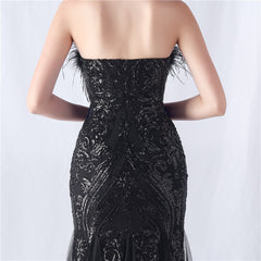 Sequined Feathered Fishtail Maxi Dress